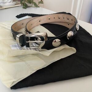 Khaite Benny Leather Belt With Studs - Black and Silver